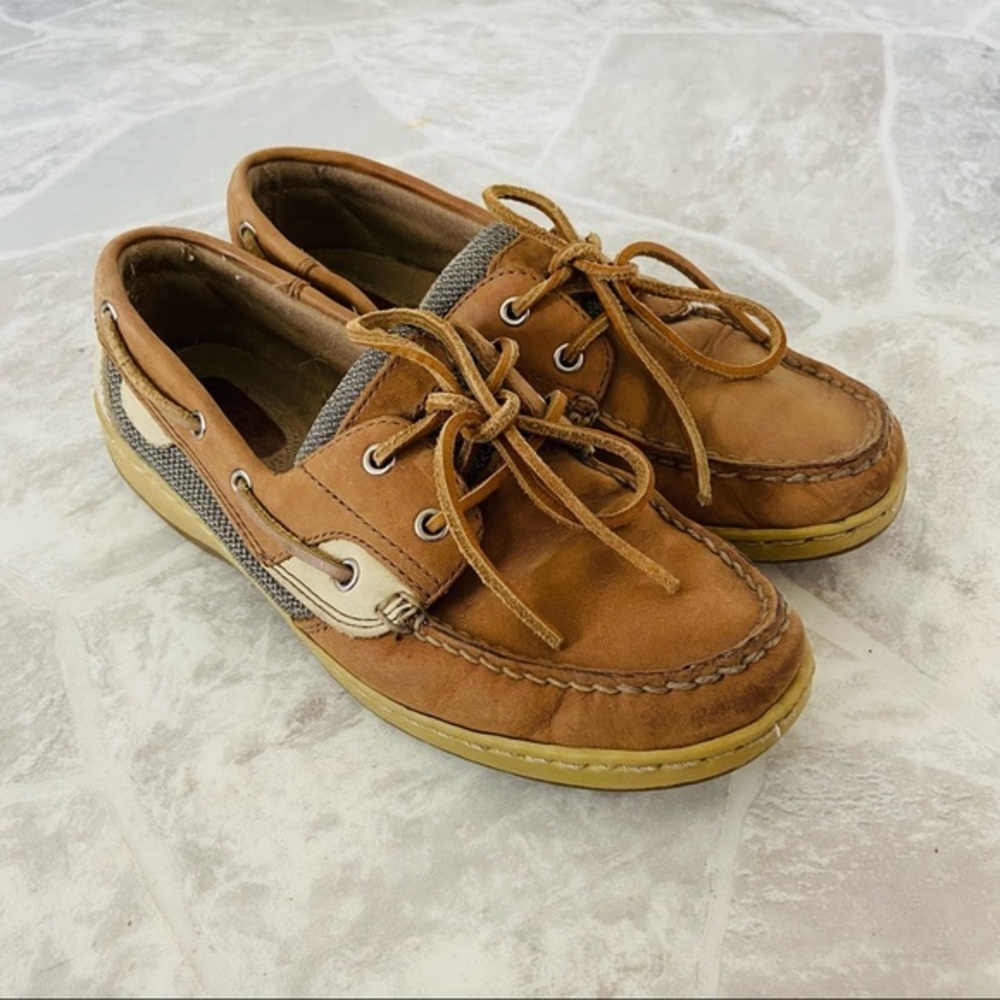 FALLS CREEK tan leather nautical boat shoes size 7.5